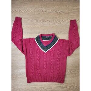 Vintage Kenneth Stevens Red Cable Knit Sweater Mens Large Heavy Cotton RN 31289